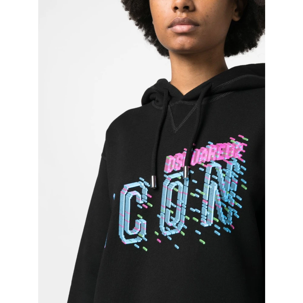 Dsquared2 Zwarte Icon Pixel Cool Fit Hoodie Black Dames