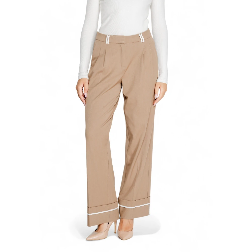 Only Women's Beige Brown Plain Trousers With Zip Fastening Xl L32