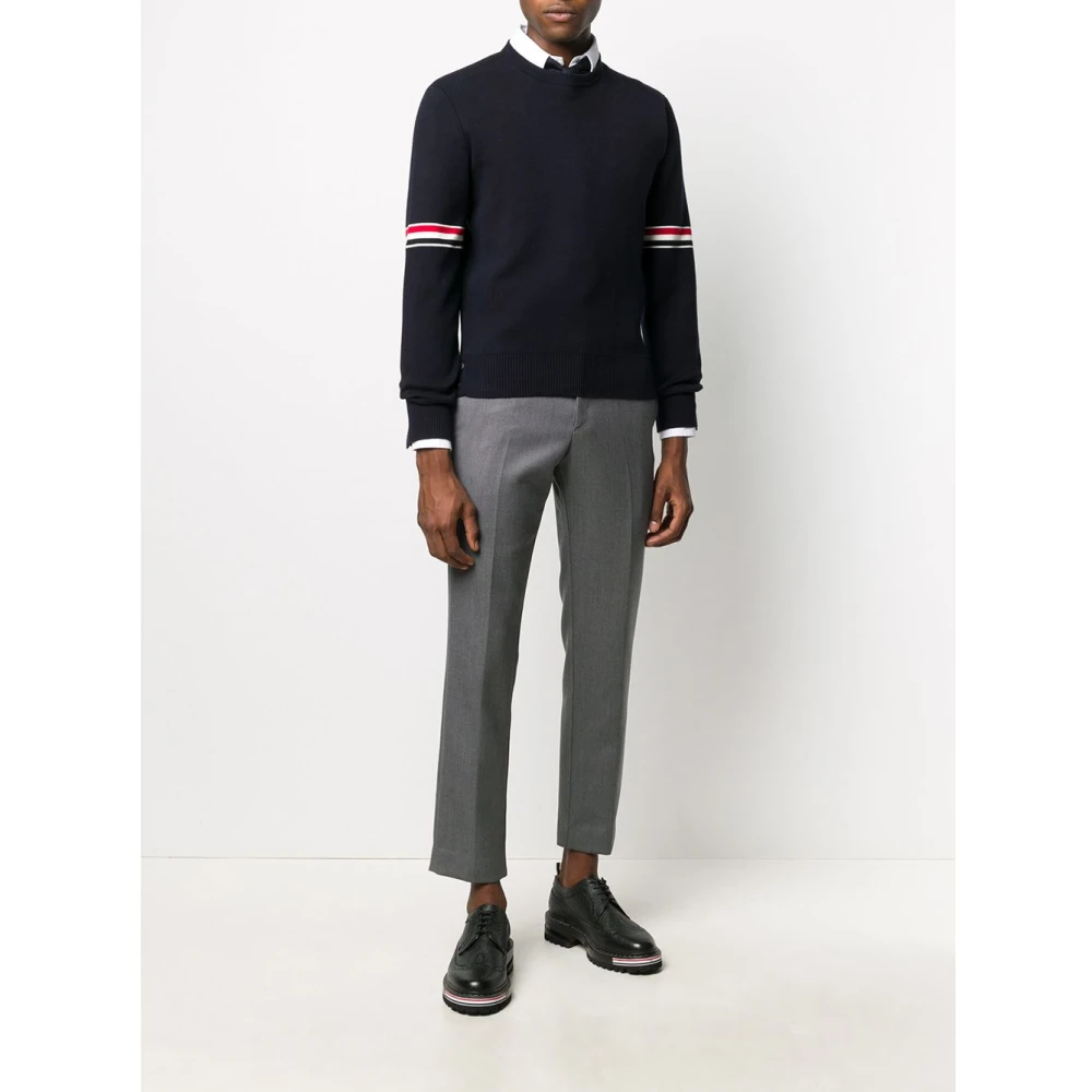 Thom Browne Blauwe Katoenen Gebreide Trui met Tricolor Detail Blue Heren