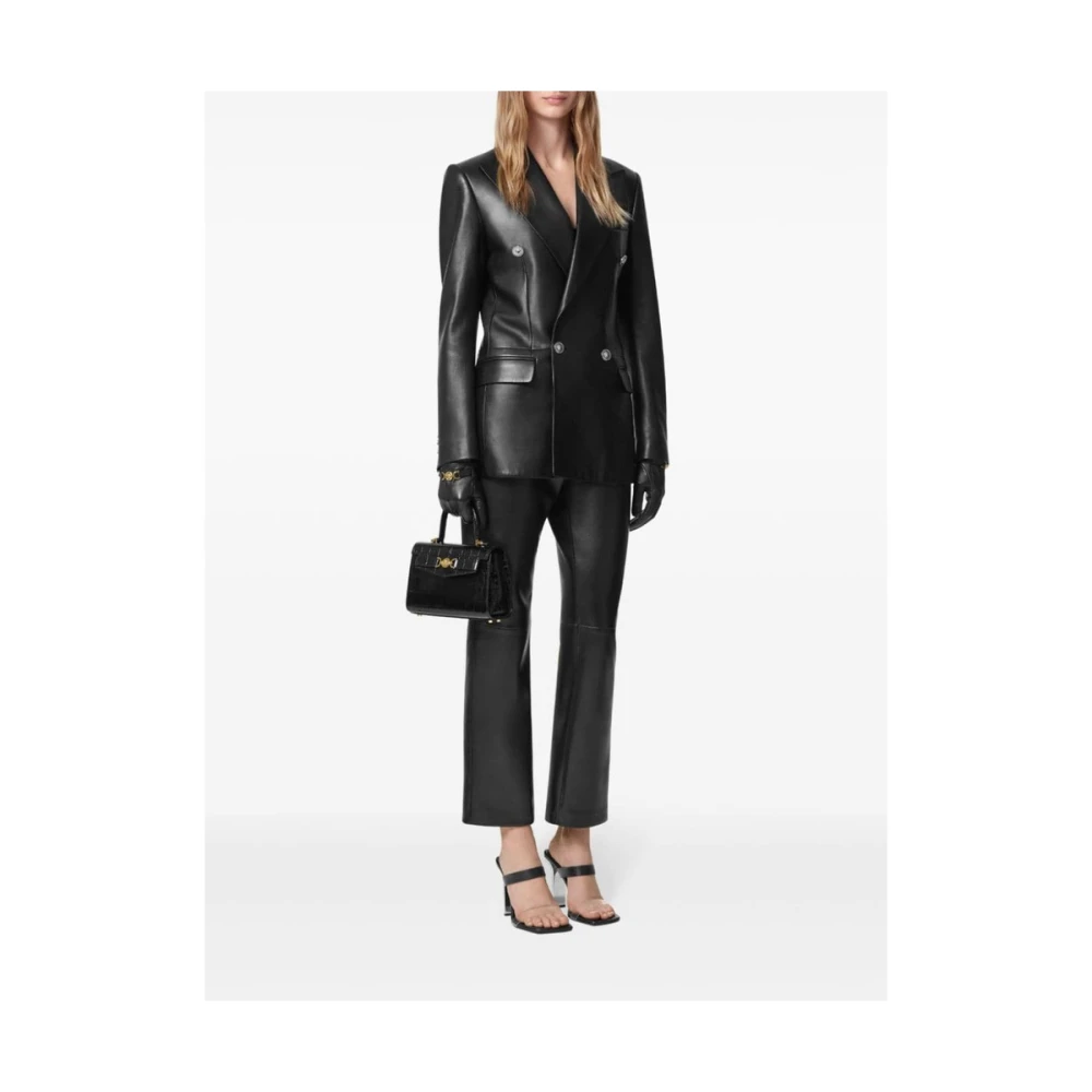 Versace Zwarte leren klassieke rechte jeans Black Dames