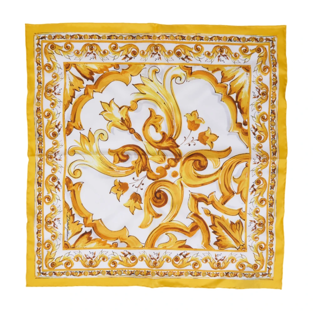 Dolce & Gabbana Sidenscarf med majolicaprint i gult Yellow, Dam