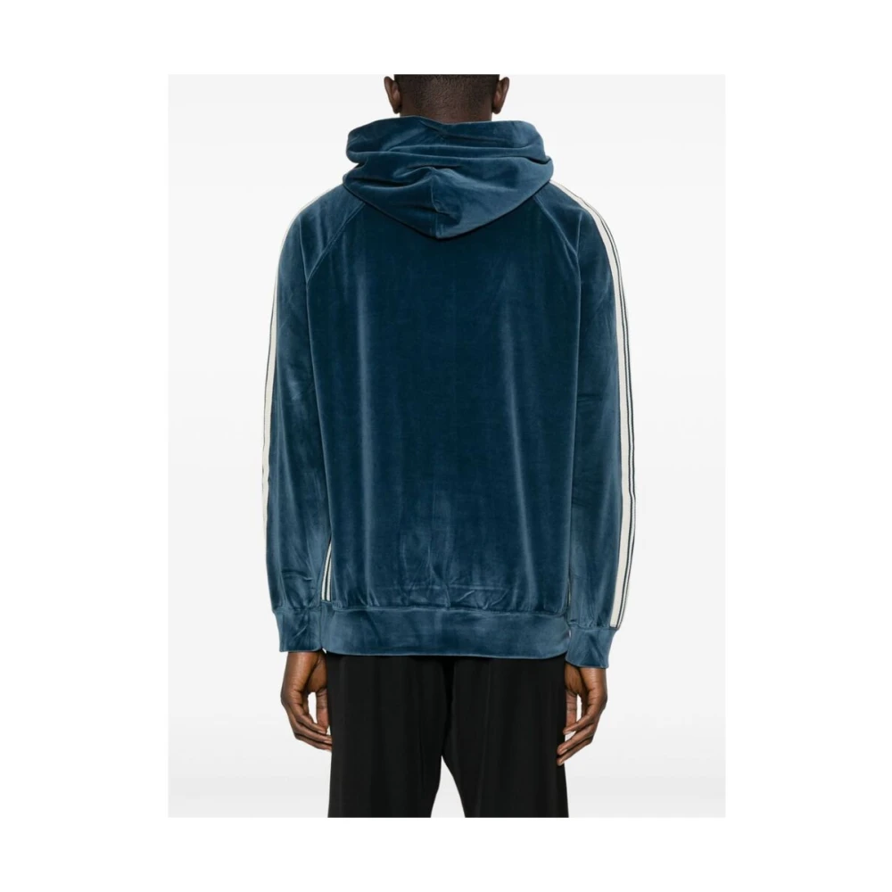 Needles Blauwe Fluweel Geborduurd Logo Hoodie Blue Heren
