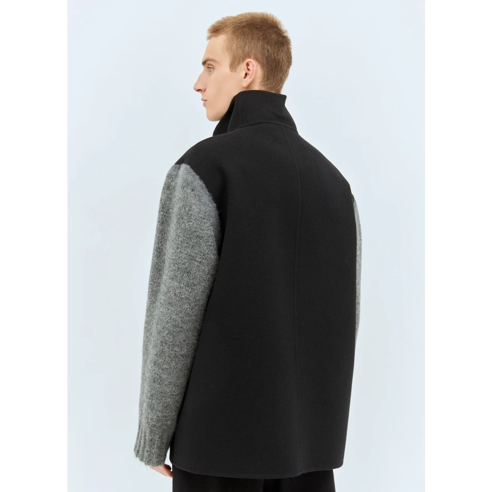 Jil Sander Wollen jas met gebreide mouwen Black Heren