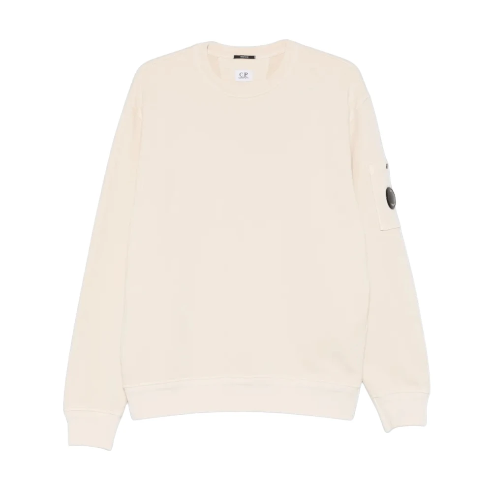 C.p. Company Men's Beige Sweatshirts, 2XL, Diagonal Raised Fleece Crewneck Lens Sweatshirt