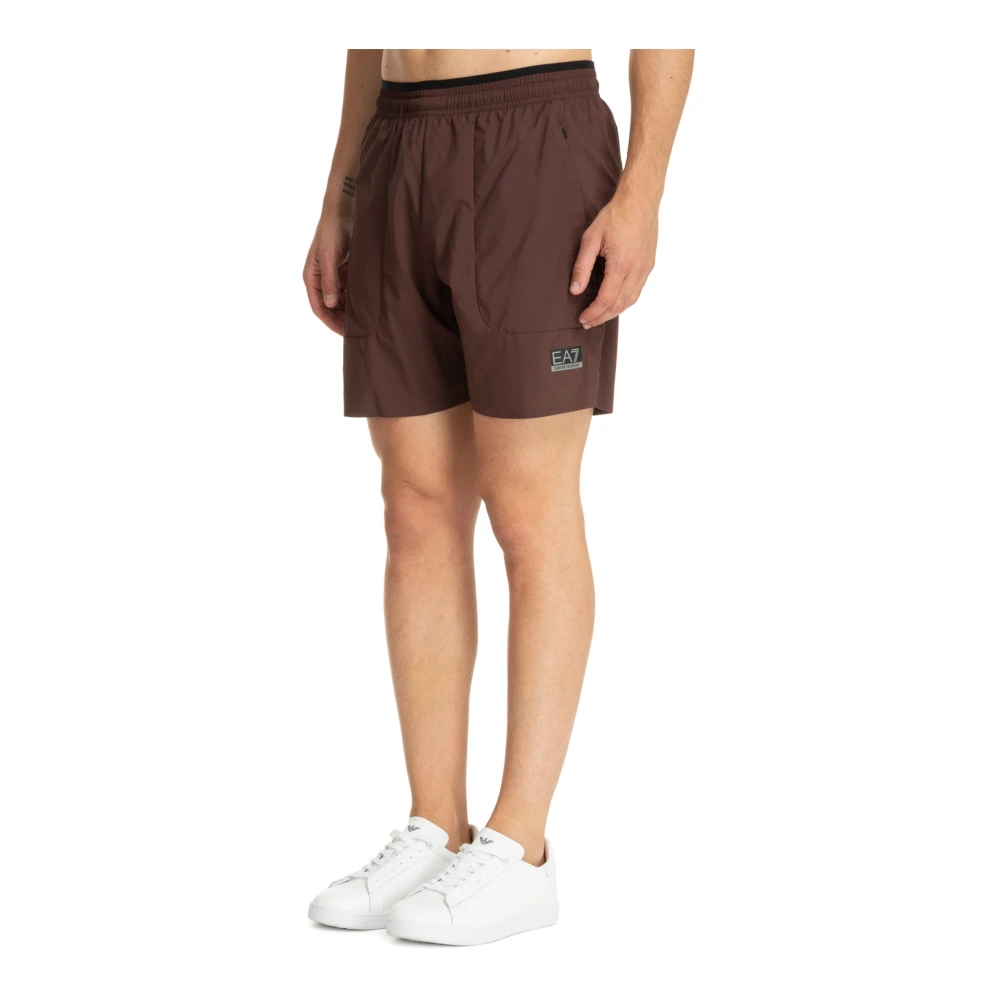 Emporio Armani EA7 Track Shorts met Trekkoord Taille Brown Heren