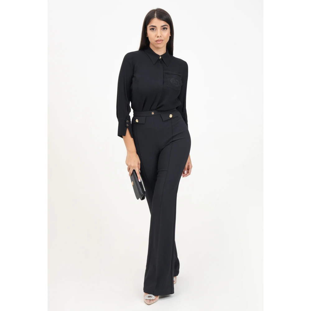 Elisabetta Franchi Zwarte elegante broek met gouden knopen Black Dames