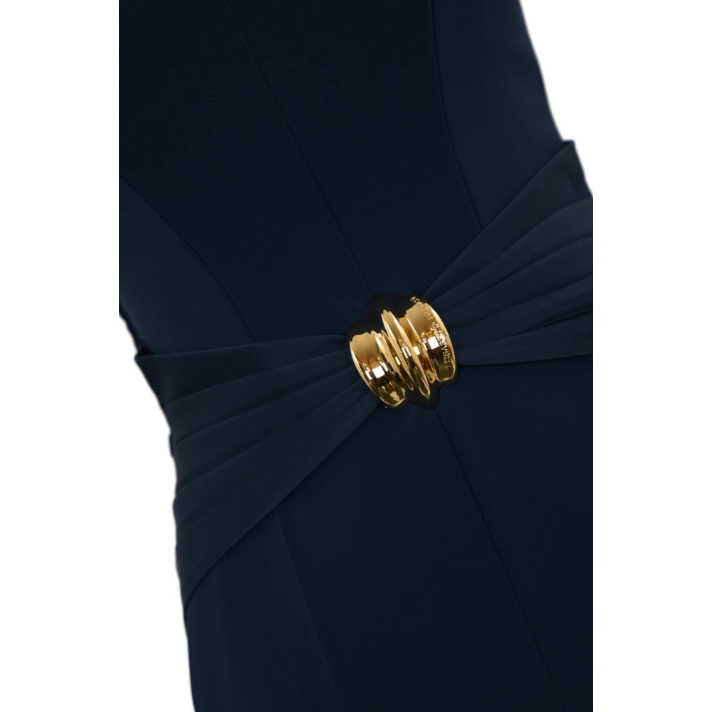 Elisabetta Franchi Blauwe Crepe Broek met Hartvormige Halslijn Blue Dames