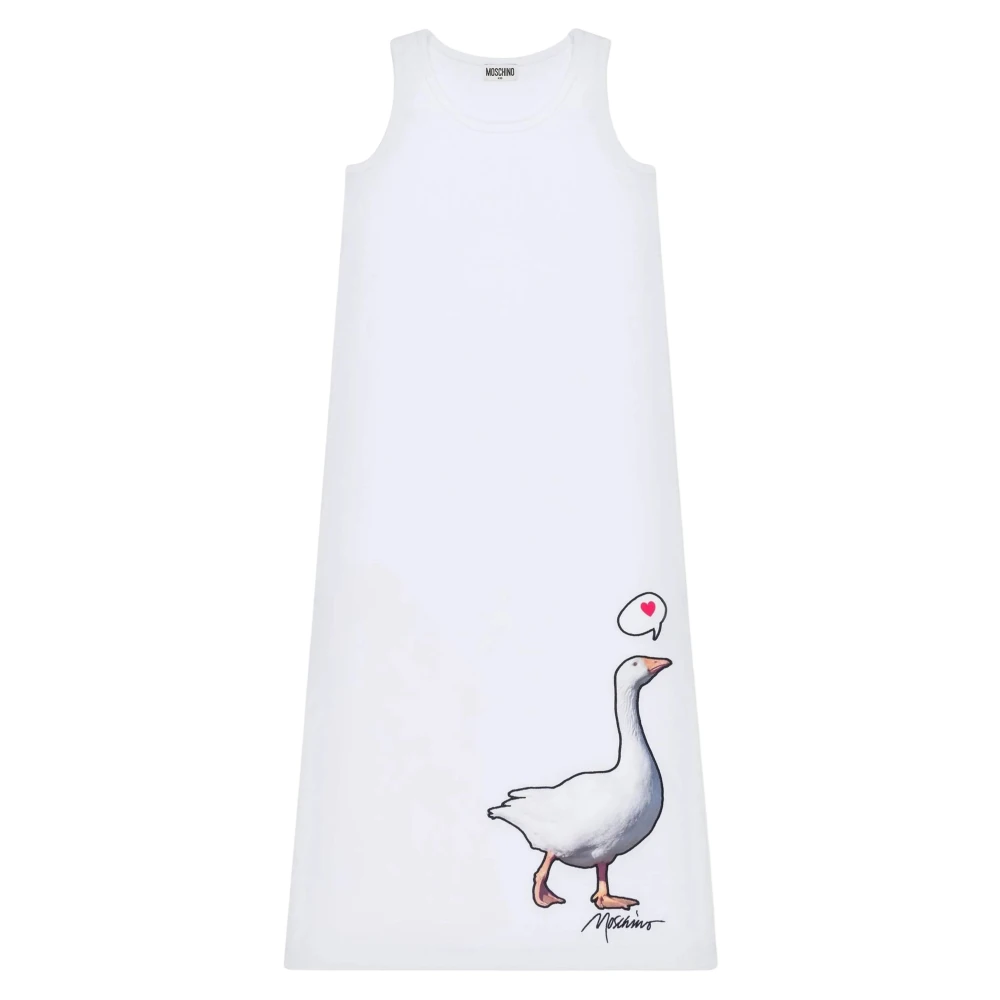Moschino Girls White Dresses, 10 Y, Goose Print Sleeveless Dress In