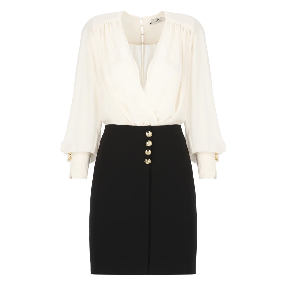 Elisabetta Franchi Zwarte V-hals jurk met afneembare rok Black Dames