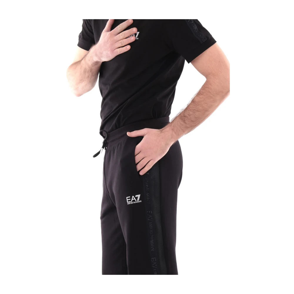 Emporio Armani EA7 Zwarte Logo Zijstreep Broek Black Heren