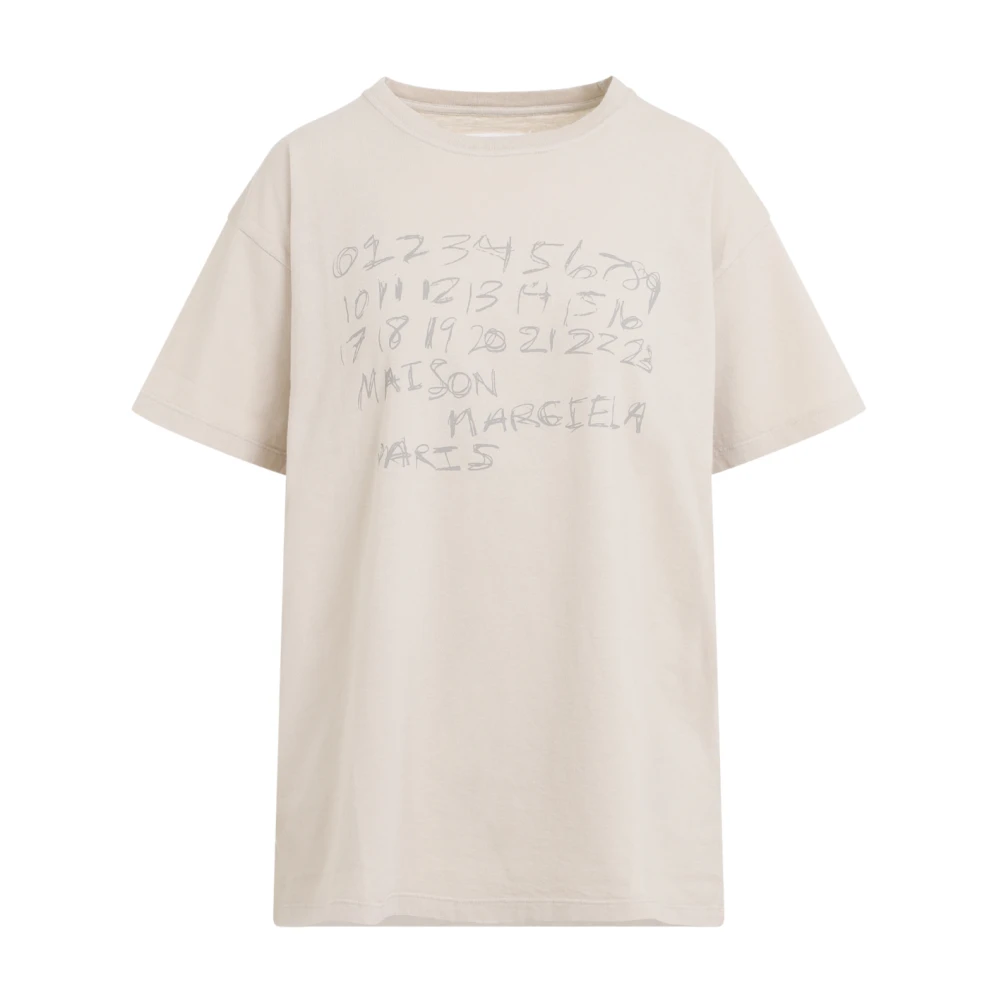 Maison Margiela Women's Beige T-Shirts, M, Numerical Cotton T-Shirt