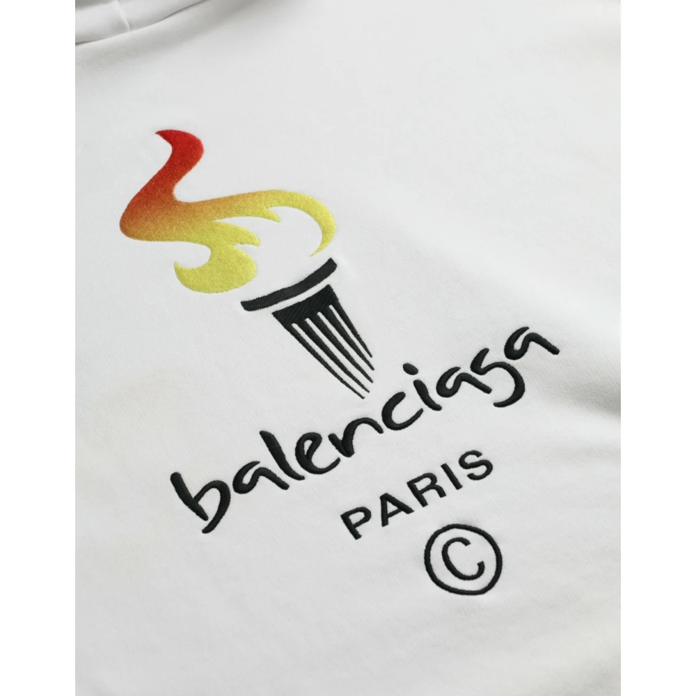Balenciaga Witte Katoenen Logo Hoodie Pullover Sweatshirt Sweater White Heren