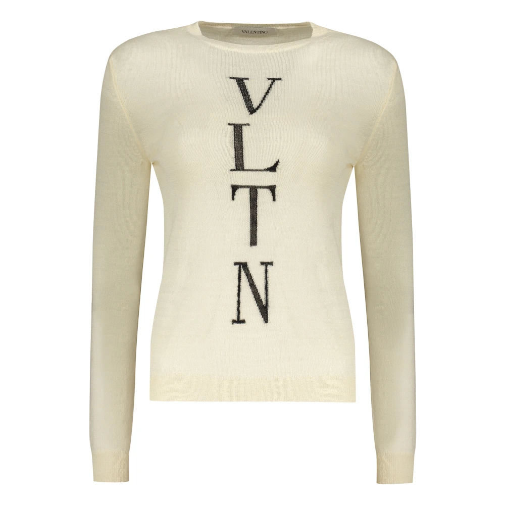 Valentino Garavani Geribbelde wollen trui met logodetail Beige Dames