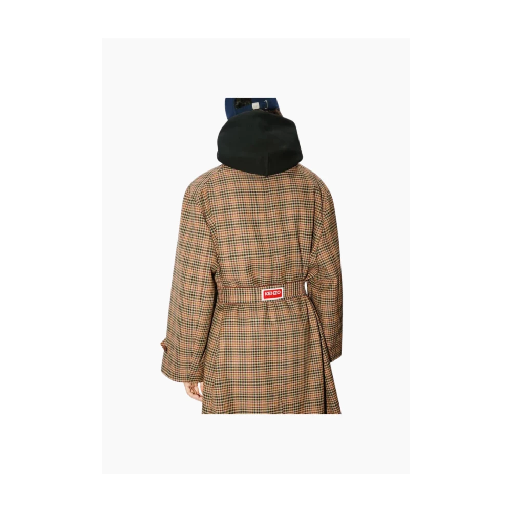 Kenzo Prince of Wales Wollen Trenchcoat Brown Dames