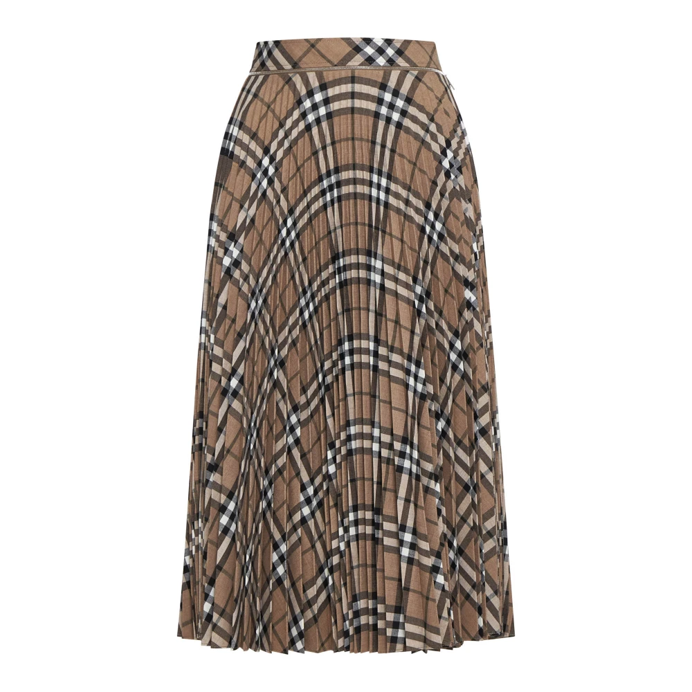 Burberry Geplooide Rok Wrap-around Sluiting Check Motief Beige Dames