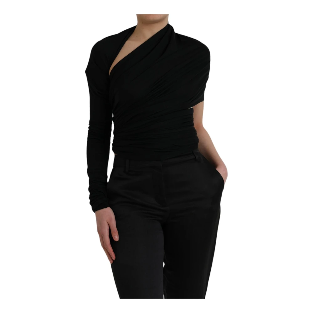Dolce & Gabbana , Long Sleeve T-Shirts, Female, Black, S, Stylish Wool Top With Cutout Detail