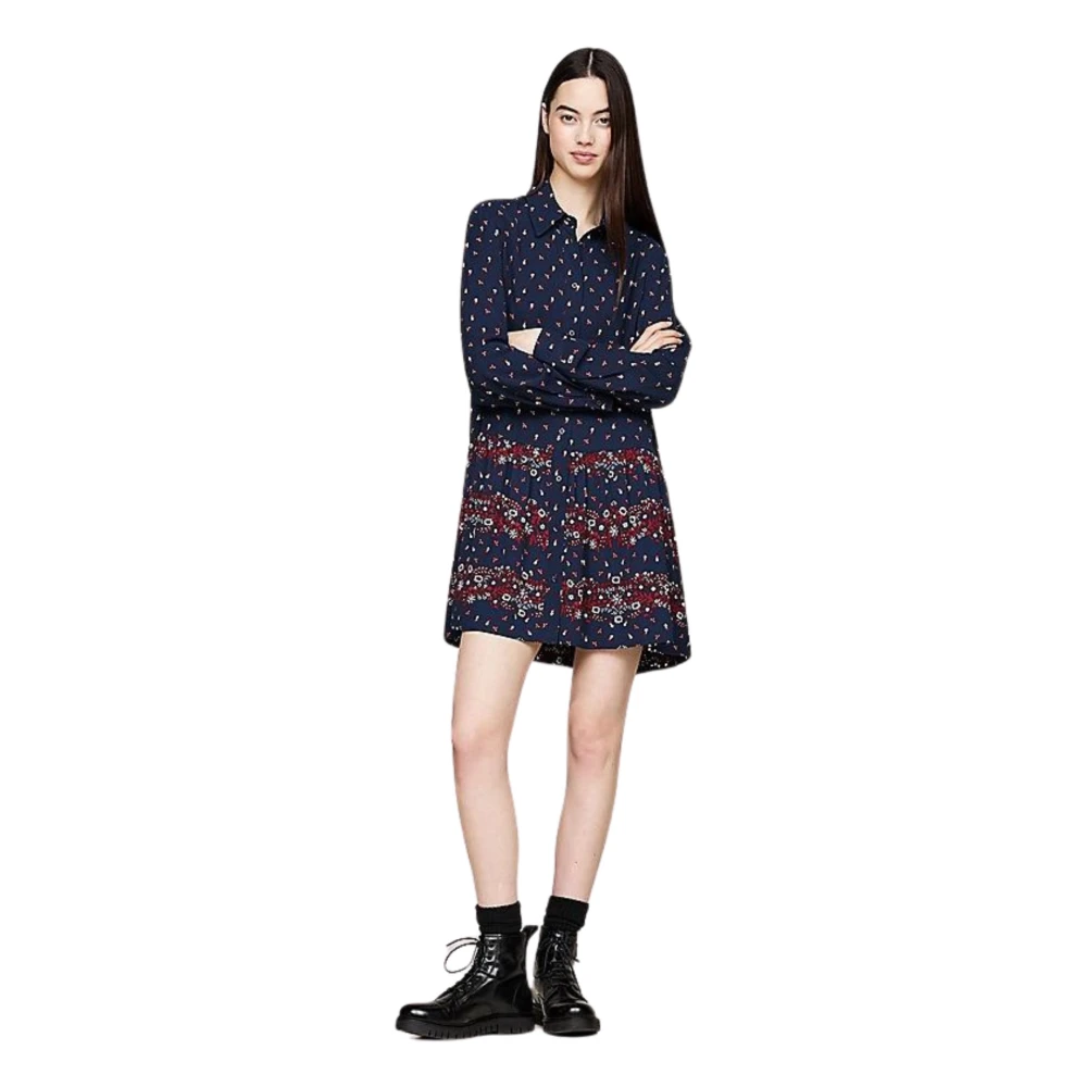 Tommy Hilfiger Blauwe Bloemenoverhemdjurk Blue Dames