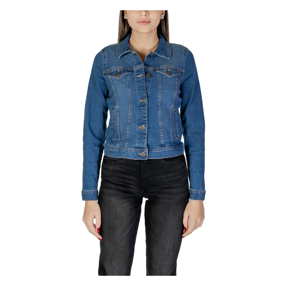 Ichi Klassieke Denim Blazer V-Neck Stijl Blue Dames