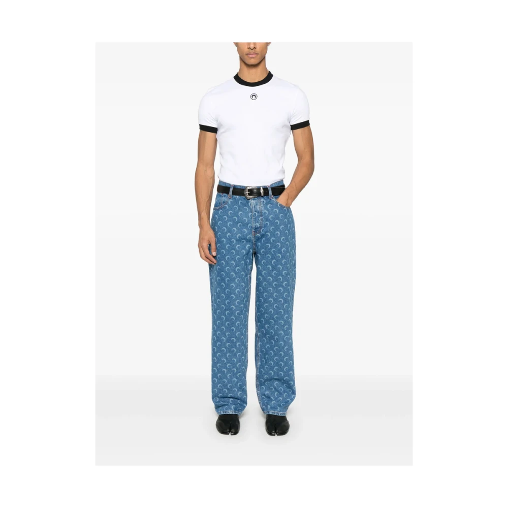 Marine Serre Witte Crew Neck T-shirt met Contrasterende Trim White Heren