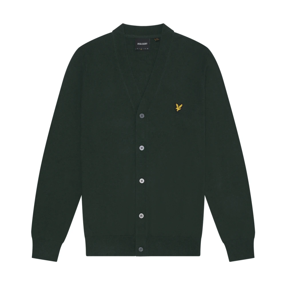 Lyle & Scott Merino V Neck Cardigan Stickad Green, Herr