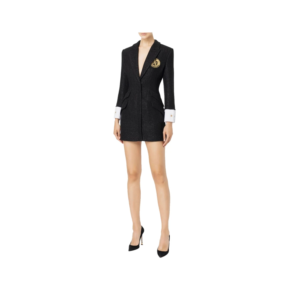 Elisabetta Franchi Elegante Zwarte Jurk met V-Hals Black Dames