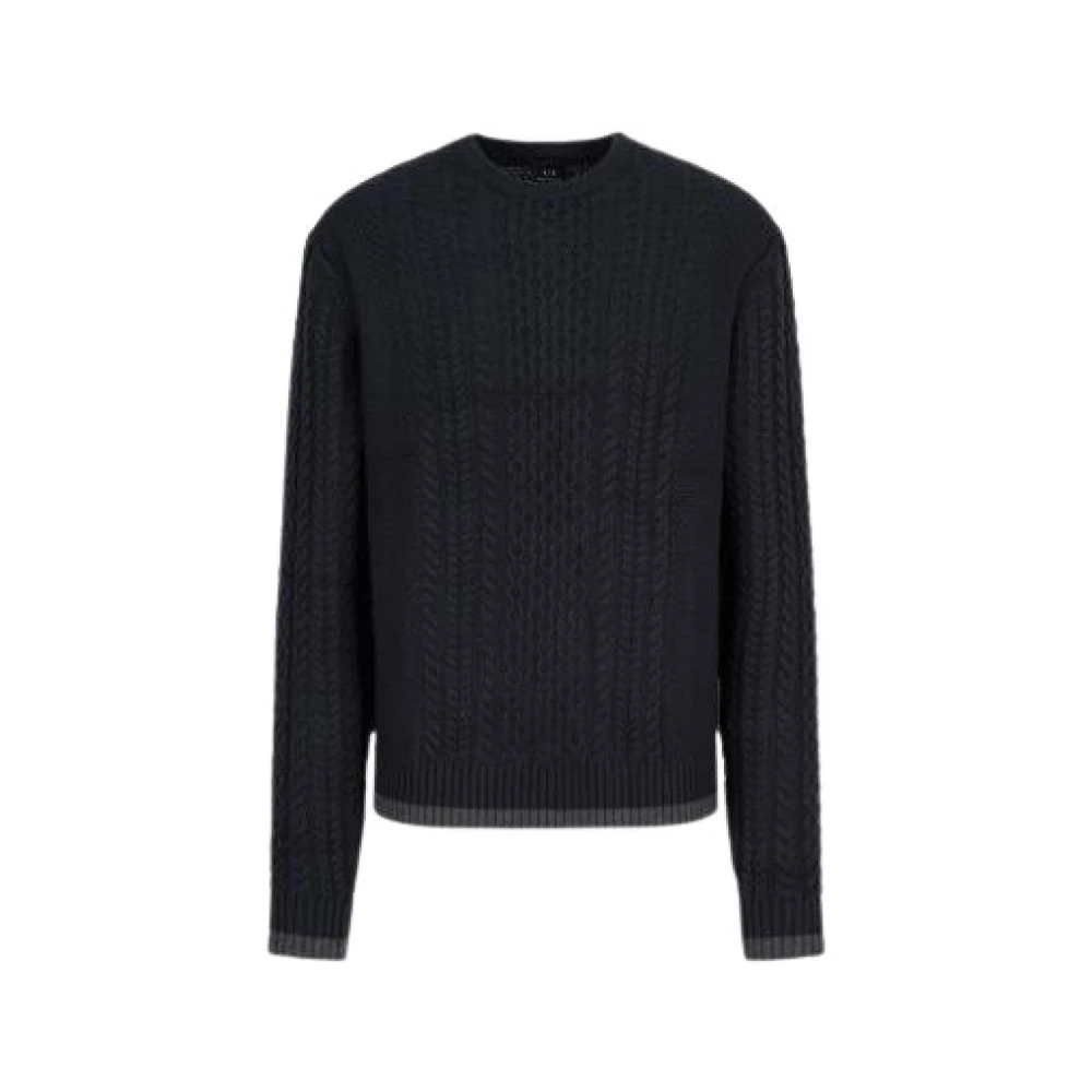 Armani Exchange Blå Stickad Tröja Med Flätor, Regular Fit
