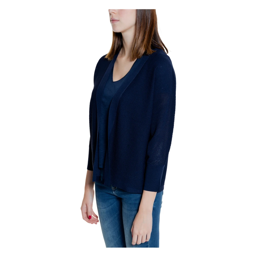 Street One Blauwe V-hals Cardigan Lange Mouw Blue Dames