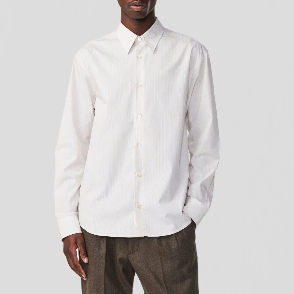 Nn07 Gestreept Shirt in Ecru Poplin Beige Heren
