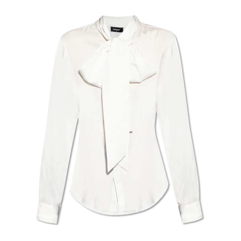 Dsquared2 Women's White Shirt With Decorative Tie At The Neckline