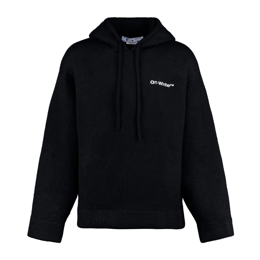 Off White Men's Black Hoodies, M, Knitted Hoodie With Logo Print
