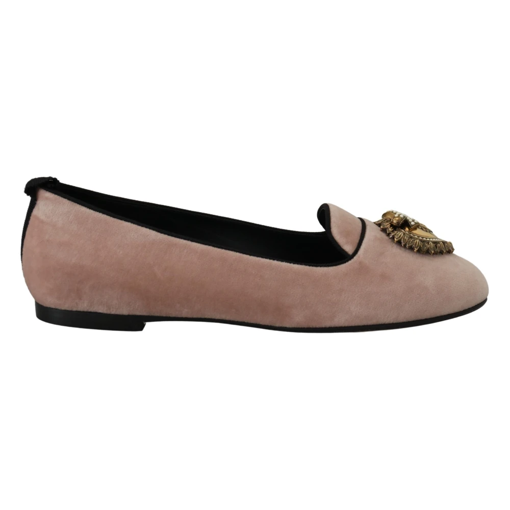 Dolce & Gabbana Women's Pink Elegant Velvet Devotion Loafers