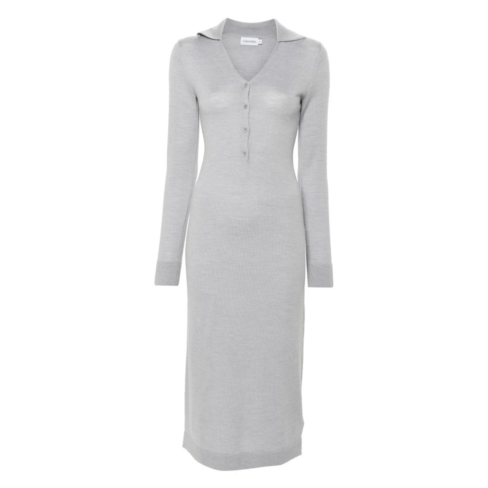 Calvin Klein Knoopoverhemdjurk van Merinowol Gray Dames