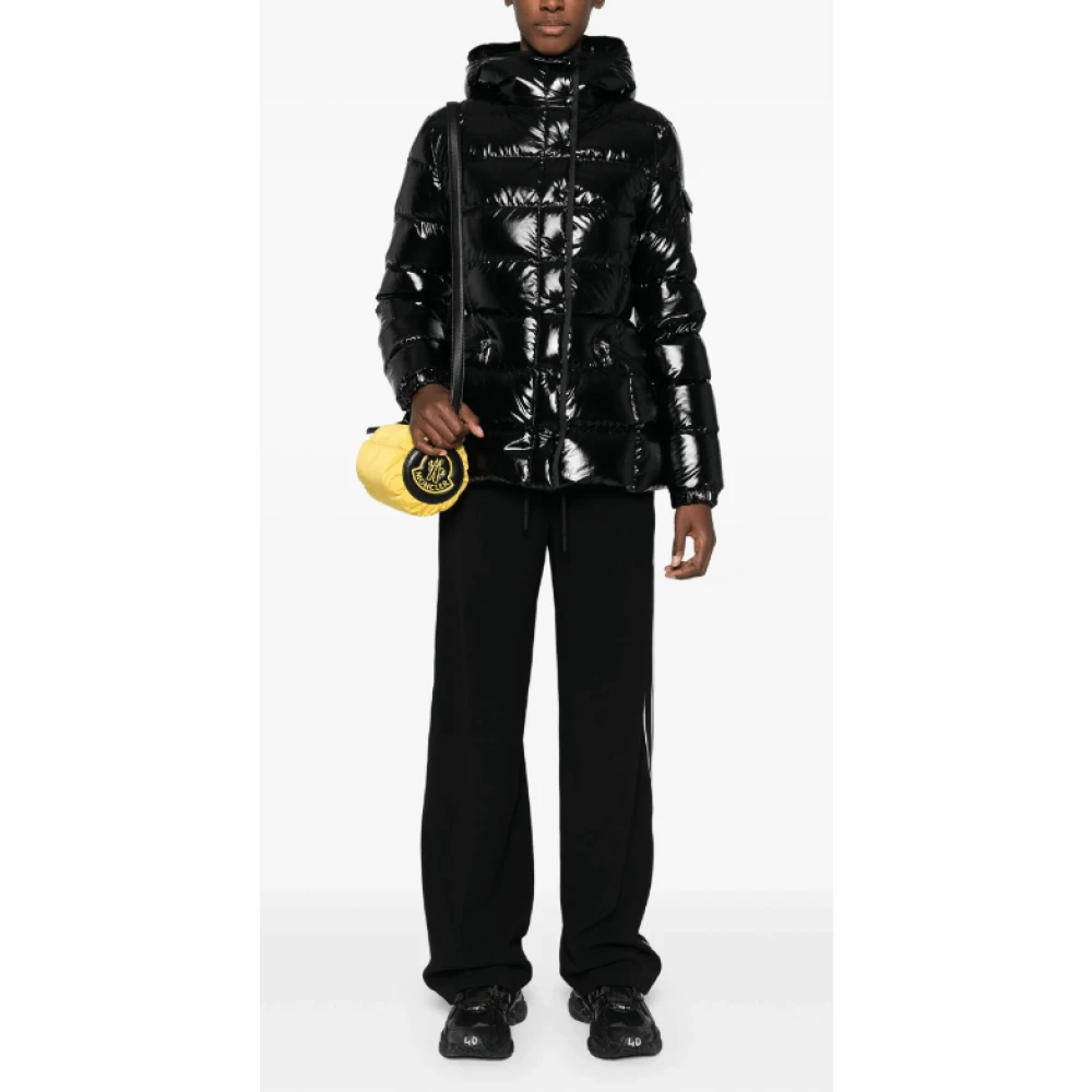 Moncler Zwart Wit Crepe Straight-Leg Broek Black Dames