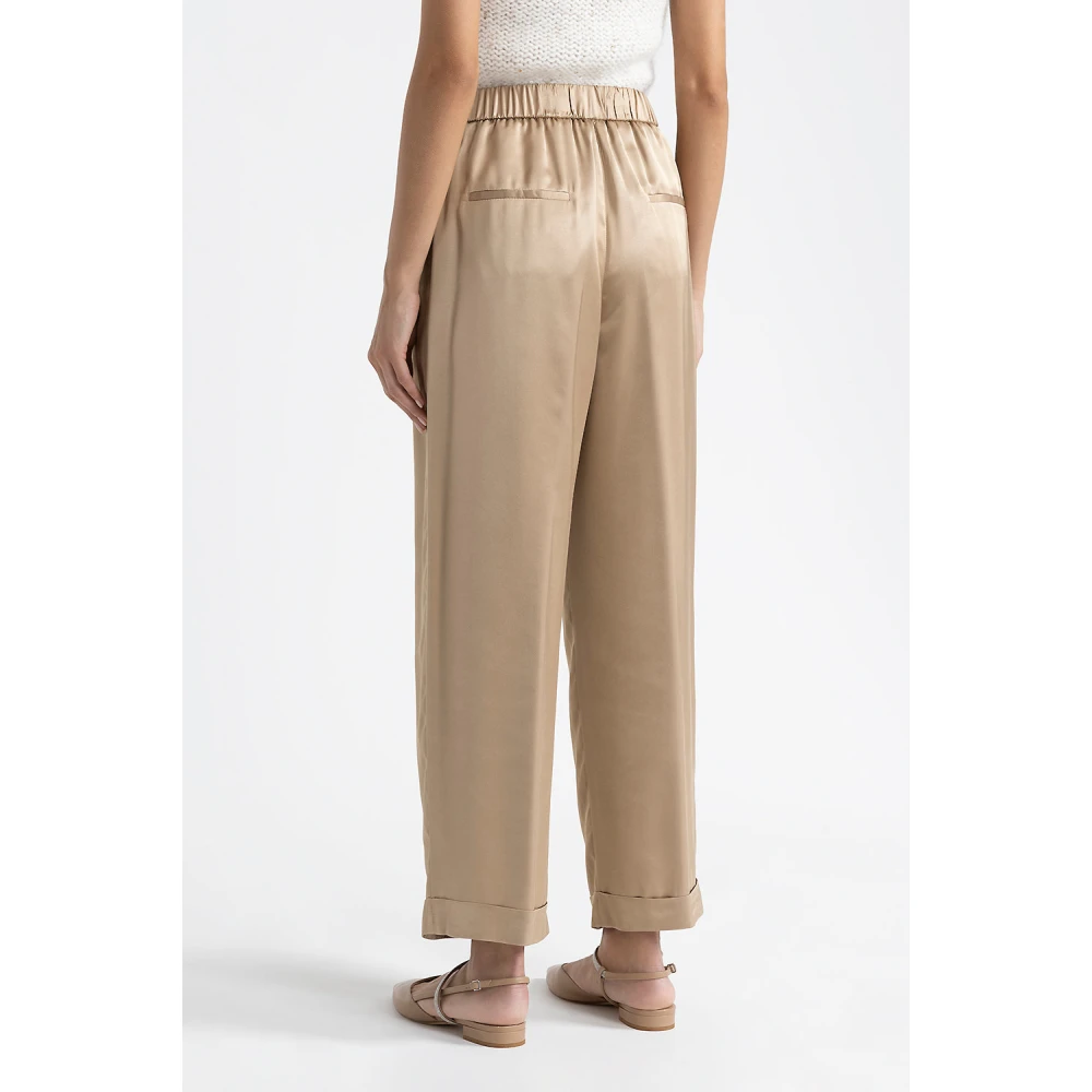 PESERICO Viscose satijnen broek Brown Dames