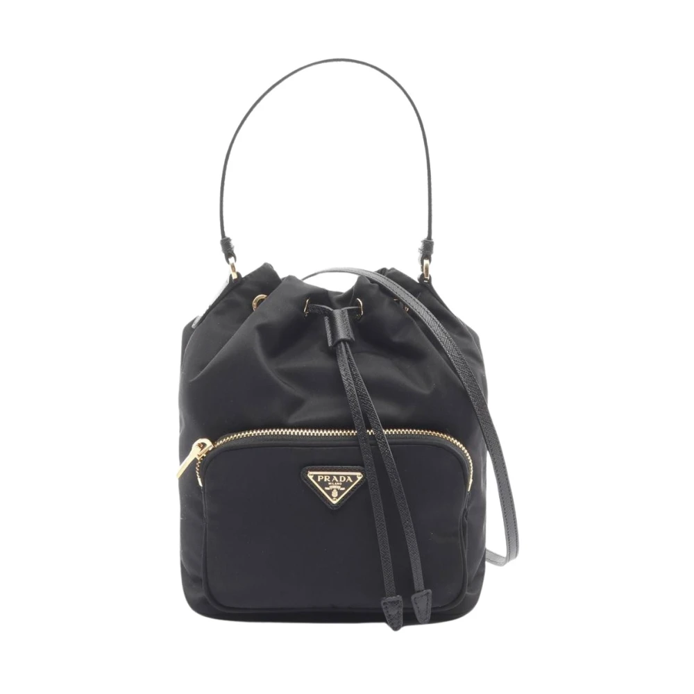 Prada Vintage Women's Black Pre-Owned Vintage Re-Nylon Bucket Bag With Zip Pocket