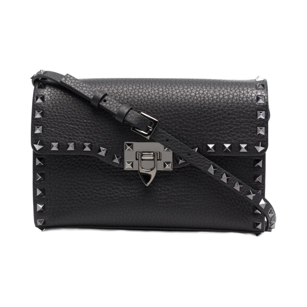 Valentino Garavani Zwarte Rockstud Leren Schoudertas Black Dames