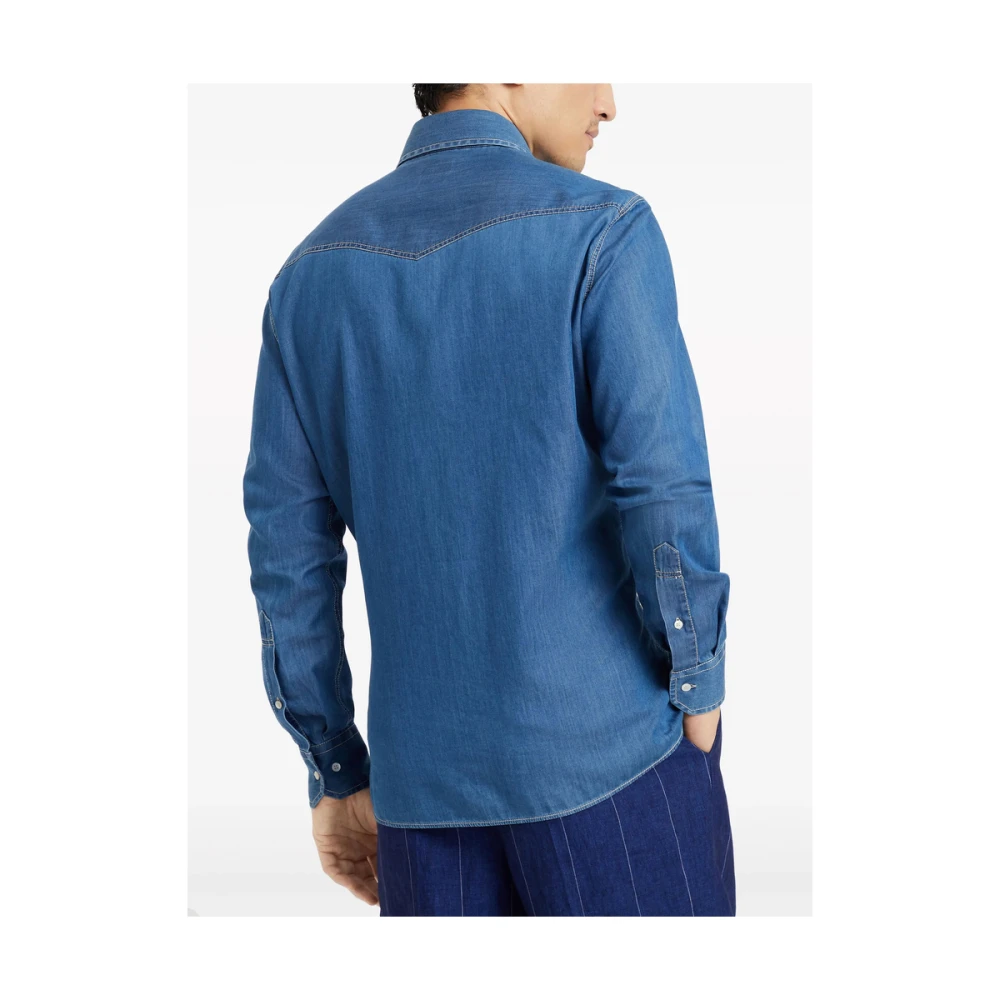 BRUNELLO CUCINELLI Denim drukknoopsluiting overhemd Blue Heren