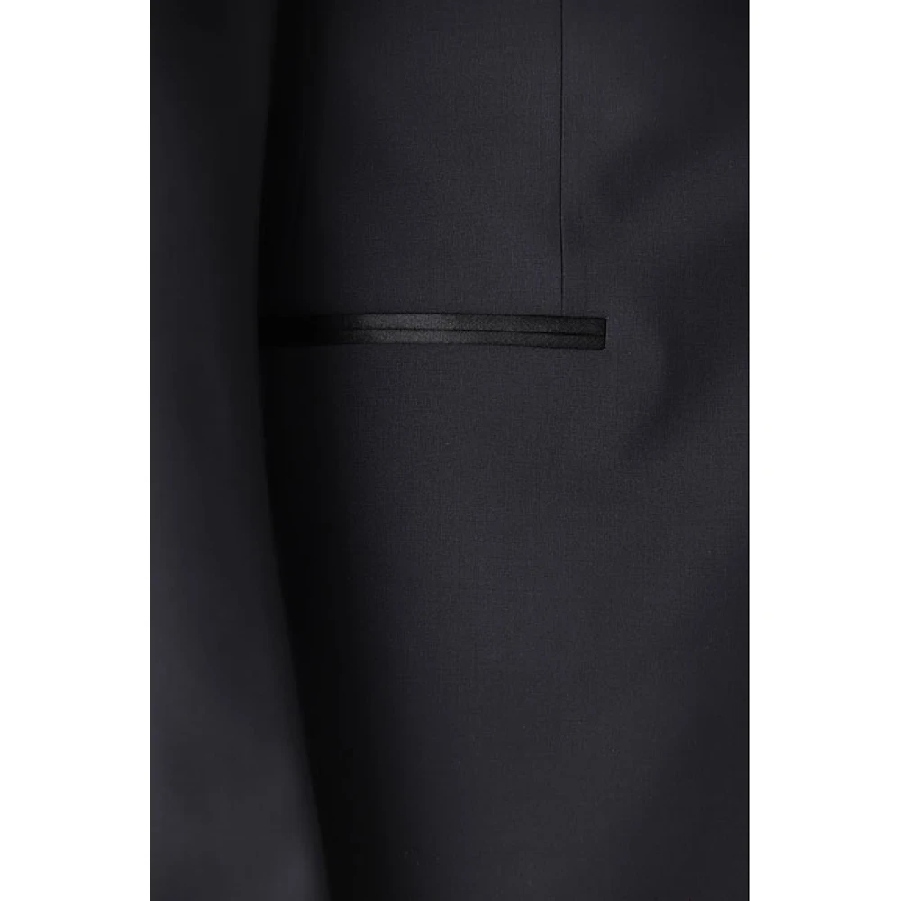 Emporio Armani Navy Blauw Pak Satijnen Revers Blue Heren