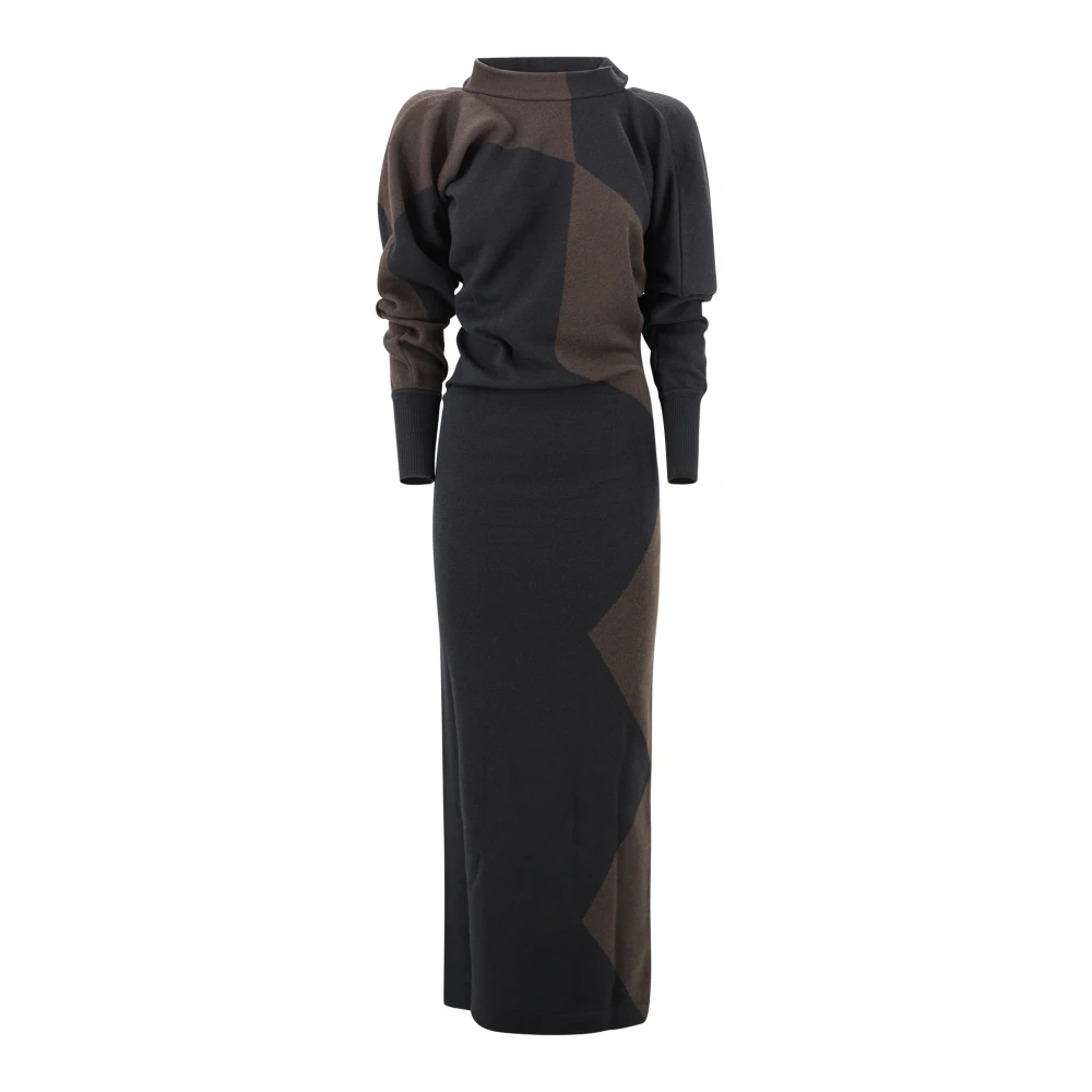 Philosophy di Lorenzo Serafini Geometrische Gebreide Maxi Jurk Zwart Black Dames