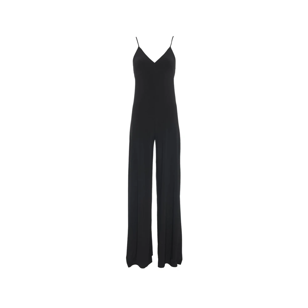 Norma Kamali Zwarte Jumpsuit met Wijde Pijpen V-Hals Black Dames