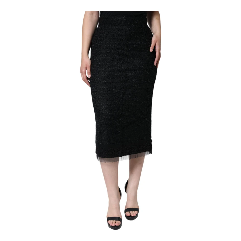 Dolce & Gabbana Zwarte Wol Midi Potlood Rok Rits Black Dames