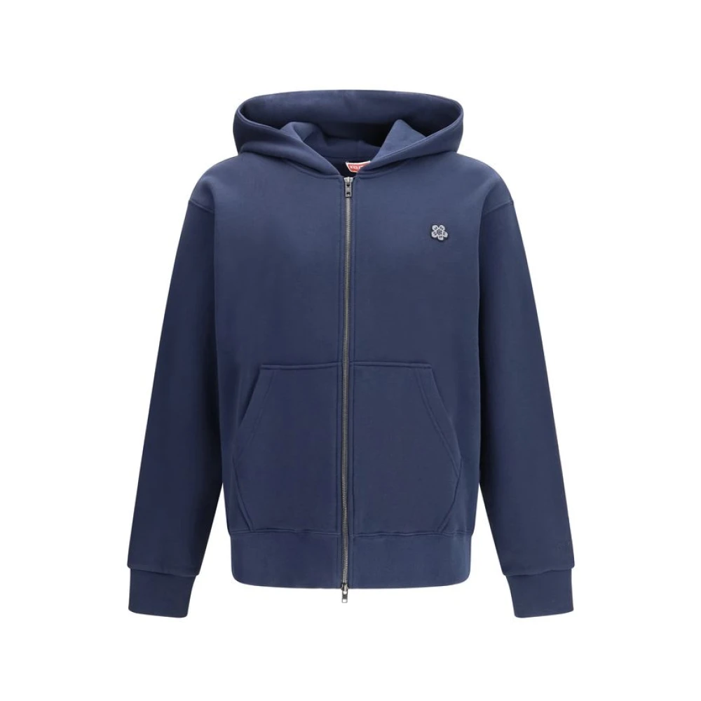 Kenzo Blue Zip-Throughs, Male, Xl, Boke Flower Embroidered Zip Hoodie