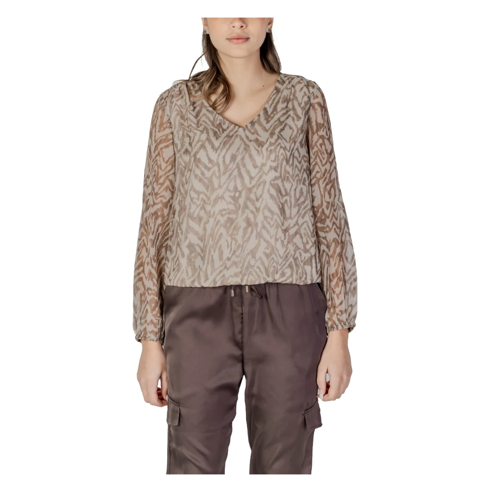 Street One Gedrukte Lange Mouw Blouse Beige Dames