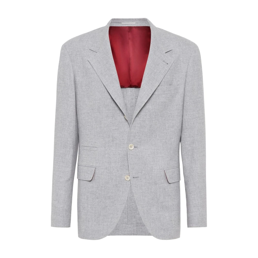 BRUNELLO CUCINELLI Grijze Wollen Blend Jas Met Revers Gray Heren