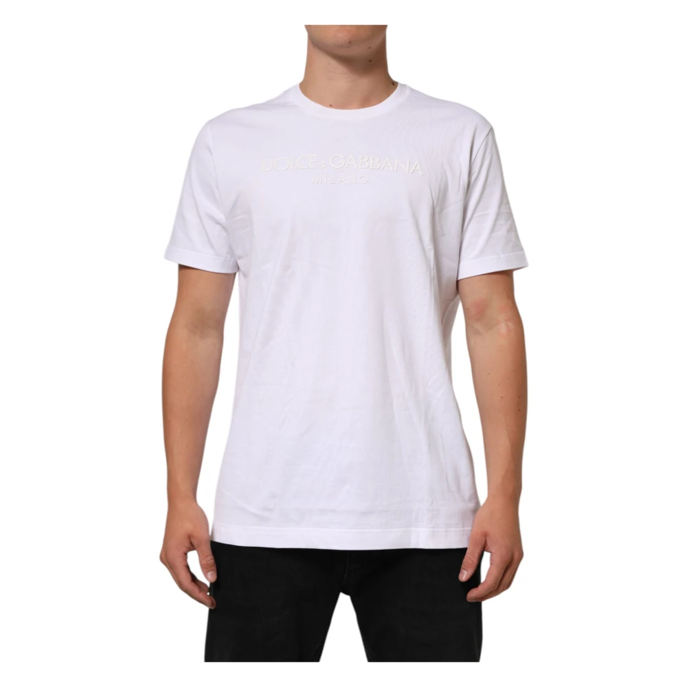 Dolce & Gabbana , T-Shirts, Male, White, 2XL, Short Sleeve Crew Neck T-Shirt