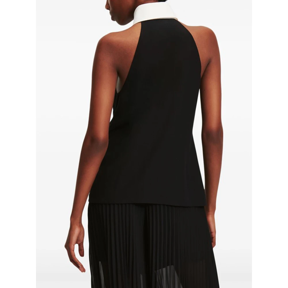 Karl Lagerfeld Monochrome Halternek Top met Strikdetail Black Dames