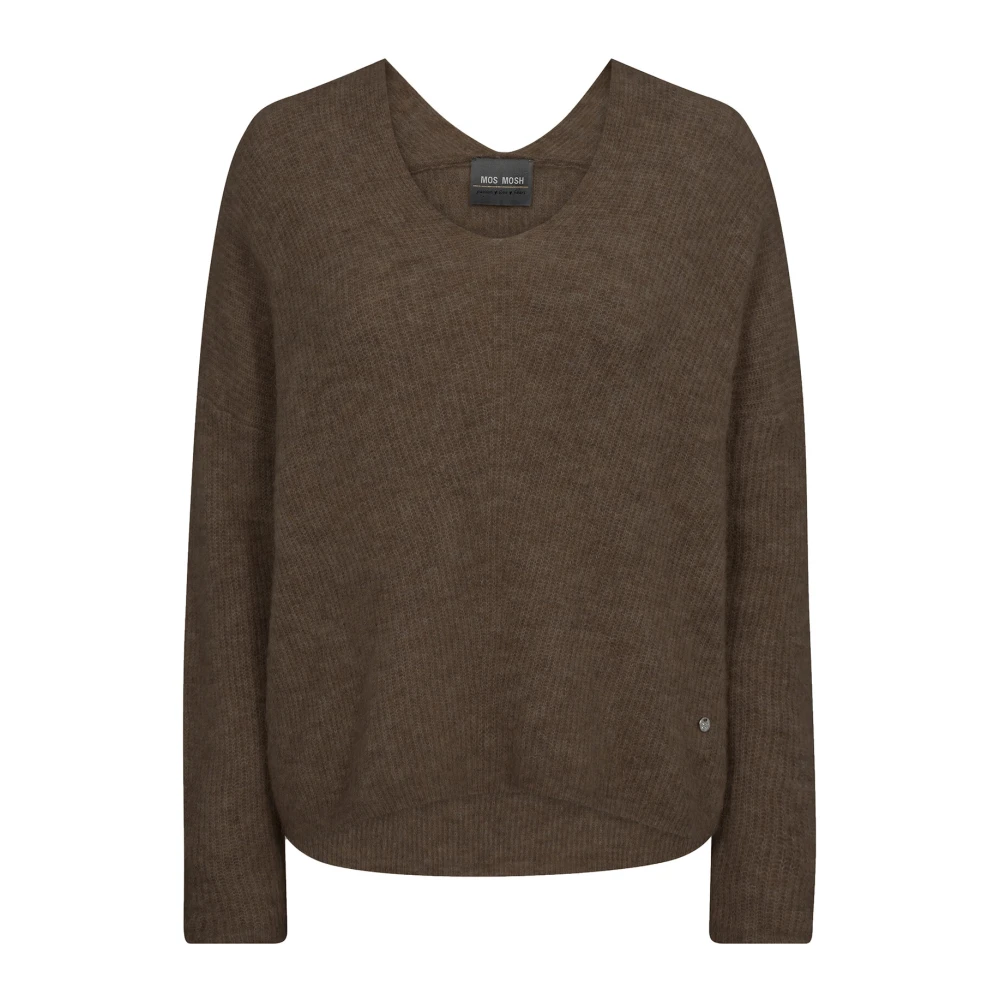 MOS MOSH Zachte V-Hals Gebreid Strik 153900 Rain Drum Brown Dames