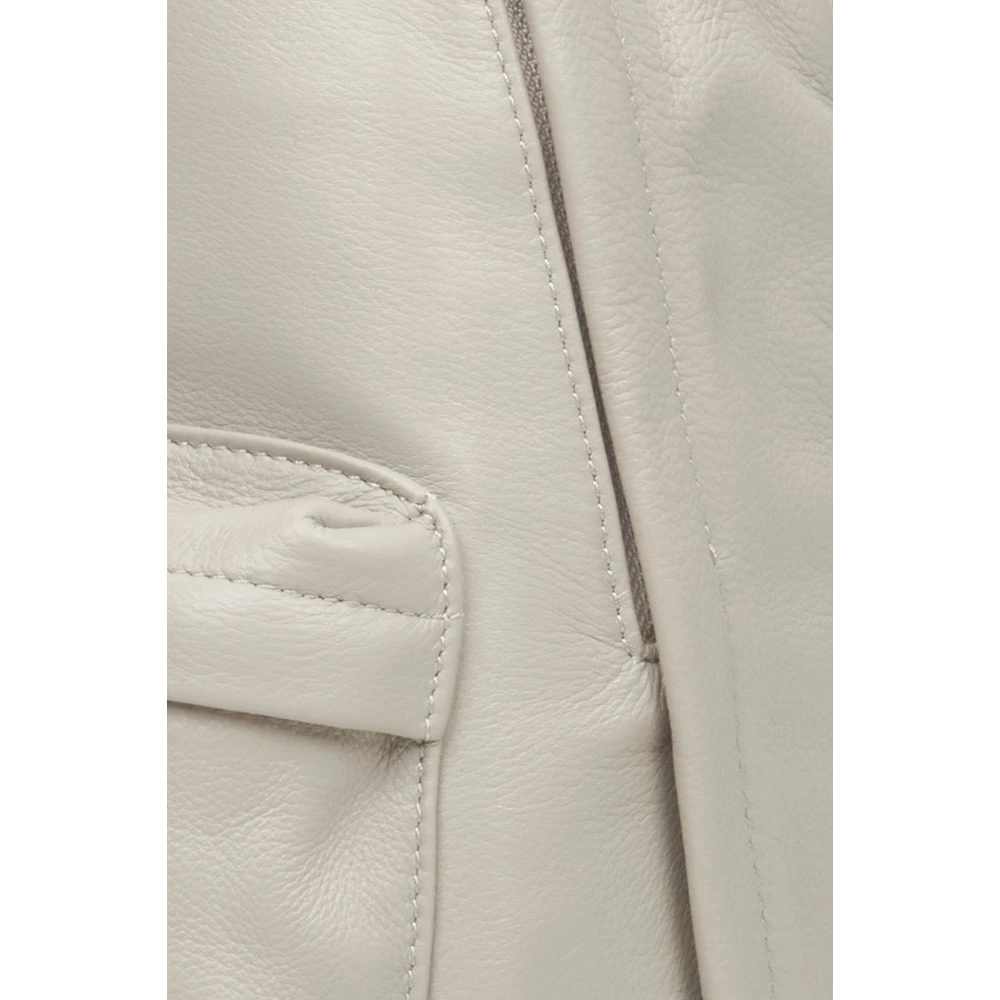 Estro Dames Lichtgrijze Leren Rugzak met Zilveren Details Er00113752 Gray Dames