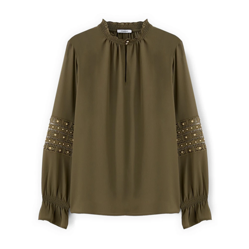 Motivi Donna Verde - Blusa In Georgette Con Maniche Ricamate - Blouses & Shirts - L