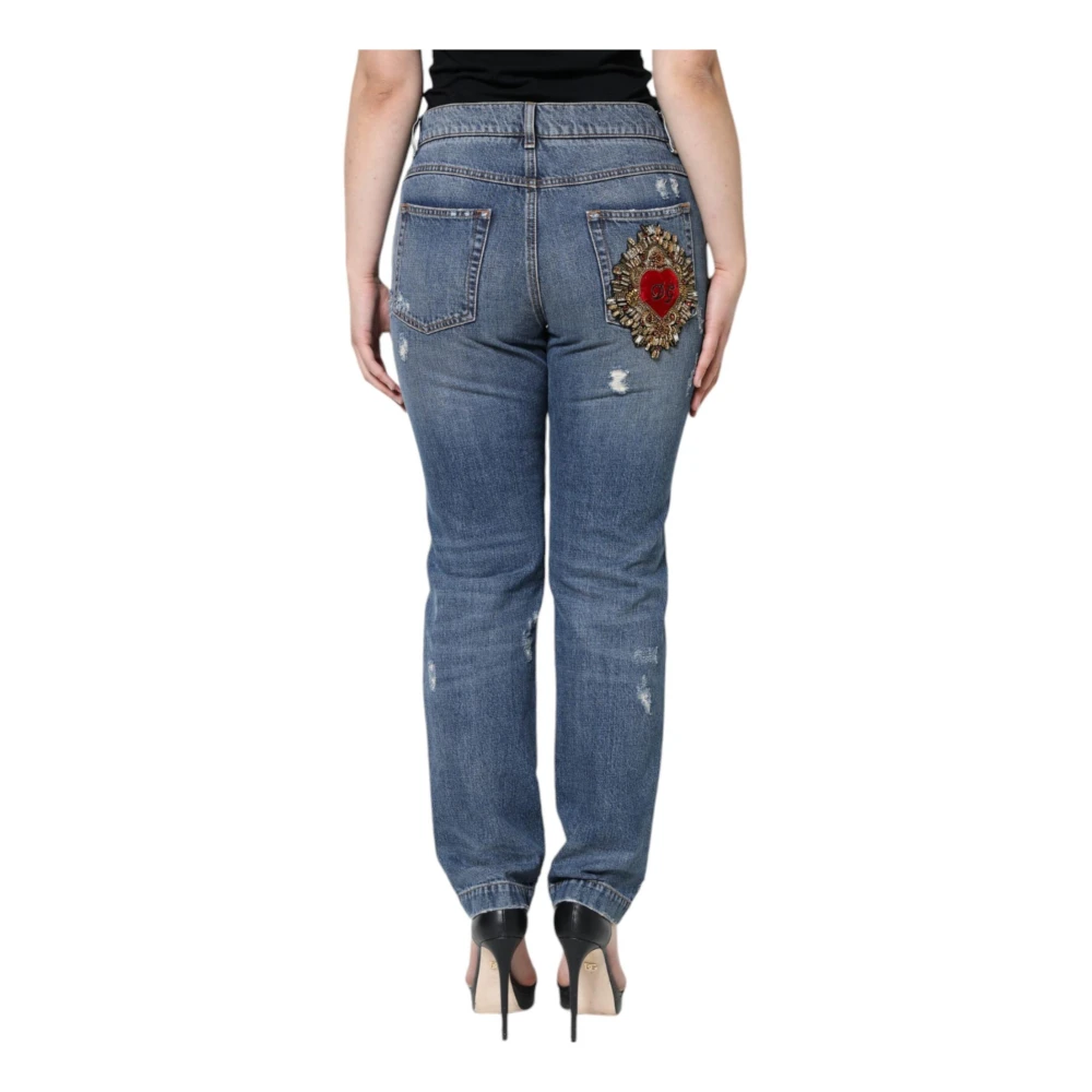 Dolce & Gabbana Versleten Boyfriend Denim Jeans Rits Sluiting Blue Dames